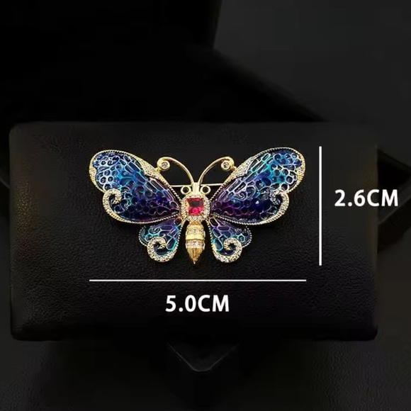Luxury Elegant Blue Gold Butterfly Brooch - Picture 5 of 10